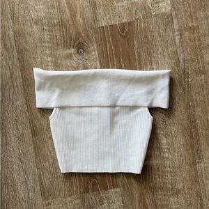 Babaton Off-Shoulder Ribbed Cream Tank Top